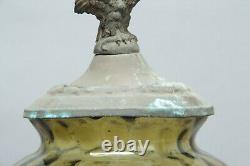 Glasbowle Art Nouveau Eagle On Lid Green Glas Um 1900