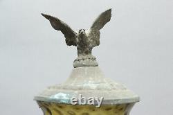 Glasbowle Art Nouveau Eagle On Lid Green Glas Um 1900