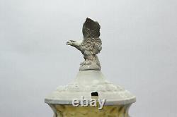 Glasbowle Art Nouveau Eagle On Lid Green Glas Um 1900