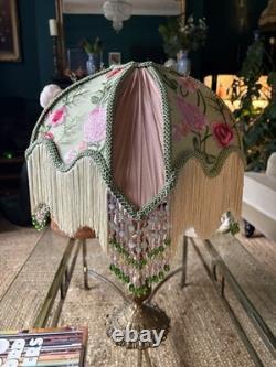 Glinda 14 Handmade Beaded Silk Art Nouveau Lampshade Satin, Lace. Chiffon