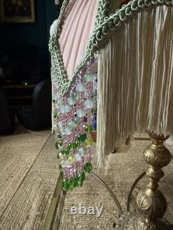 Glinda 14 Handmade Beaded Silk Art Nouveau Lampshade Satin, Lace. Chiffon