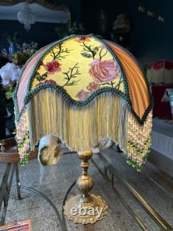 Glinda 14 Handmade Beaded Silk Art Nouveau Lampshade Satin, Lace. Chiffon