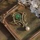 Gold Green White Jade Donut Pearl Pendant Brooch Art Nouveau Style Sb38