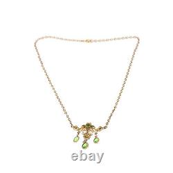 Gorgeous Antique Czech Art Nouveau Green Glass Lavalier Necklace