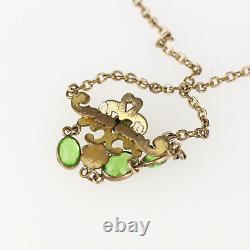 Gorgeous Antique Czech Art Nouveau Green Glass Lavalier Necklace