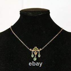 Gorgeous Antique Czech Art Nouveau Green Glass Lavalier Necklace