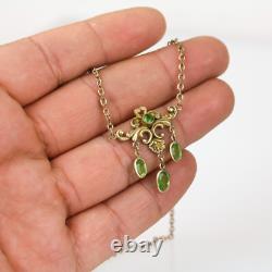 Gorgeous Antique Czech Art Nouveau Green Glass Lavalier Necklace