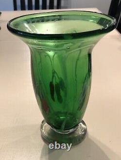 Gorgeous Hand Blown Art Glass Murano Vase Green Floral Art Nouveau 8.5tall