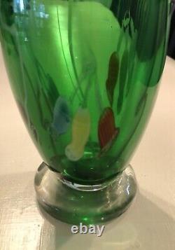 Gorgeous Hand Blown Art Glass Murano Vase Green Floral Art Nouveau 8.5tall