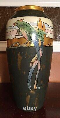 Gorgeous & Large 12 1/2 by 6 Limoges Vase Birds & Gold Marked B & Co France