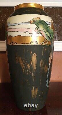 Gorgeous & Large 12 1/2 by 6 Limoges Vase Birds & Gold Marked B & Co France