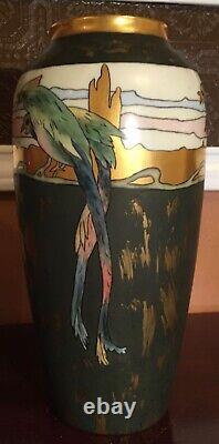 Gorgeous & Large 12 1/2 by 6 Limoges Vase Birds & Gold Marked B & Co France