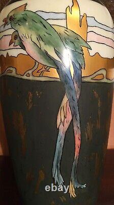 Gorgeous & Large 12 1/2 by 6 Limoges Vase Birds & Gold Marked B & Co France