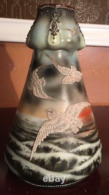 Gorgeous & Large 12 1/2 by 6 Limoges Vase Birds & Gold Marked B & Co France