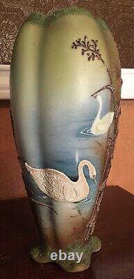 Gorgeous & Large 12 1/2 by 6 Limoges Vase Birds & Gold Marked B & Co France