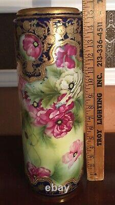 Gorgeous & Large 12 1/2 by 6 Limoges Vase Birds & Gold Marked B & Co France