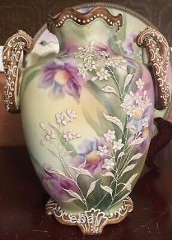 Gorgeous & Large 12 1/2 by 6 Limoges Vase Birds & Gold Marked B & Co France