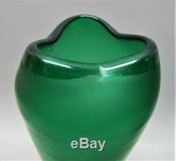 Gorgeous Pair of KRALIK ART NOUVEAU Emerald Green Glass Vases c. 1910 antique