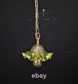 Gorgeous Vintage French Green Tipped Art Nouveau Style Brass Pendant Light