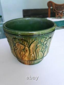 Gorgeous Vintage Green & Yellow Weller Majolica Jardiniere Planter Flower Pot