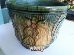 Gorgeous Vintage Green & Yellow Weller Majolica Jardiniere Planter Flower Pot