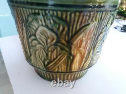 Gorgeous Vintage Green & Yellow Weller Majolica Jardiniere Planter Flower Pot