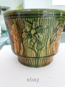Gorgeous Vintage Green & Yellow Weller Majolica Jardiniere Planter Flower Pot