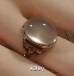 Gorgeous yellow and green 10k art nouveau ring with large moonstone
