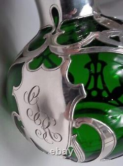 Gorham Perfume D944 Art Nouveau Bottle American Green Glass Silver Overlay