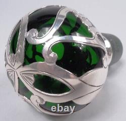 Gorham Perfume D944 Art Nouveau Bottle American Green Glass Silver Overlay