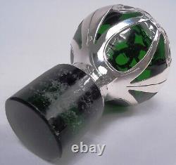 Gorham Perfume D944 Art Nouveau Bottle American Green Glass Silver Overlay