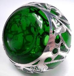 Gorham Perfume D944 Art Nouveau Bottle American Green Glass Silver Overlay