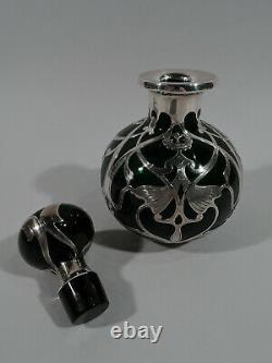 Gorham Perfume D946 Art Nouveau Bottle American Green Glass Silver Overlay