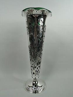 Gorham Vase 155A Antique Art Nouveau Tall American Sterling Silver Green Glass