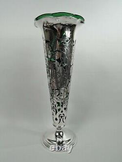 Gorham Vase 155A Antique Art Nouveau Tall American Sterling Silver Green Glass