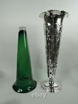 Gorham Vase 155A Antique Art Nouveau Tall American Sterling Silver Green Glass