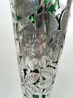 Gorham Vase 155A Antique Art Nouveau Tall American Sterling Silver Green Glass