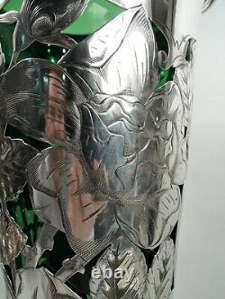 Gorham Vase 155A Antique Art Nouveau Tall American Sterling Silver Green Glass