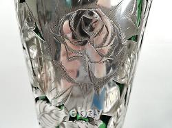 Gorham Vase 155A Antique Art Nouveau Tall American Sterling Silver Green Glass