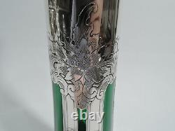 Gorham Vase D2290 Antique Art Nouveau Tall American Green Glass Silver Overlay