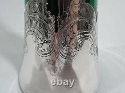 Gorham Vase D2290 Antique Art Nouveau Tall American Green Glass Silver Overlay