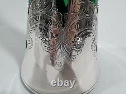 Gorham Vase D2290 Antique Art Nouveau Tall American Green Glass Silver Overlay