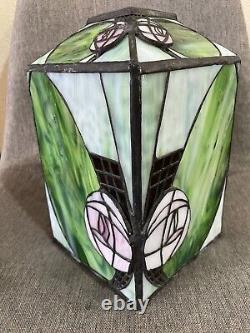 Green And Pink Art Nouveau Tiffany Style Square Lantern Lamp Light Shade Fitting