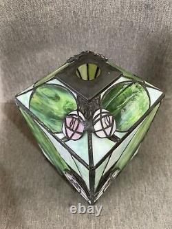 Green And Pink Art Nouveau Tiffany Style Square Lantern Lamp Light Shade Fitting