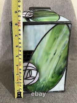 Green And Pink Art Nouveau Tiffany Style Square Lantern Lamp Light Shade Fitting
