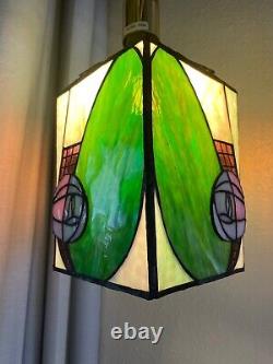 Green And Pink Art Nouveau Tiffany Style Square Lantern Lamp Light Shade Fitting