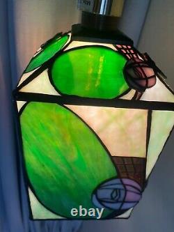 Green And Pink Art Nouveau Tiffany Style Square Lantern Lamp Light Shade Fitting