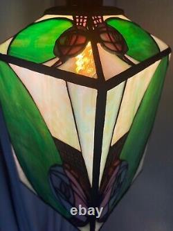 Green And Pink Art Nouveau Tiffany Style Square Lantern Lamp Light Shade Fitting