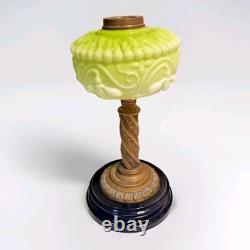 Green Antique Opaline Art Nouveau Oil Lamp Brass & Stoneware Base 37cm Tall