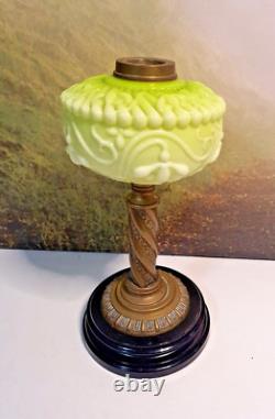 Green Antique Opaline Art Nouveau Oil Lamp Brass & Stoneware Base 37cm Tall